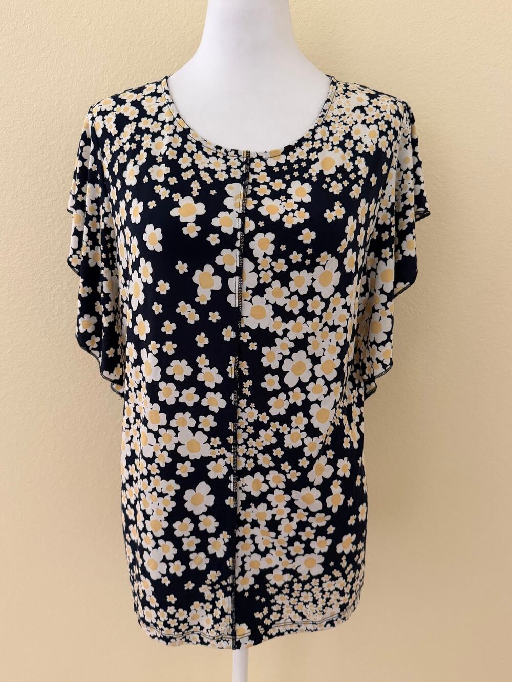Tommy Hilfiger Women Multicolor Floral Print Short Flutter Sleeve Blouse Size M